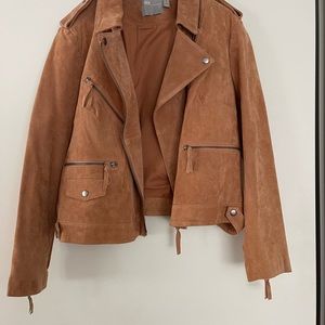 NEVER BEEN WORN! ASOS DESIGN GENUINE SUEDE LEATHER MOTO BIKER JACKET, SIZE 14